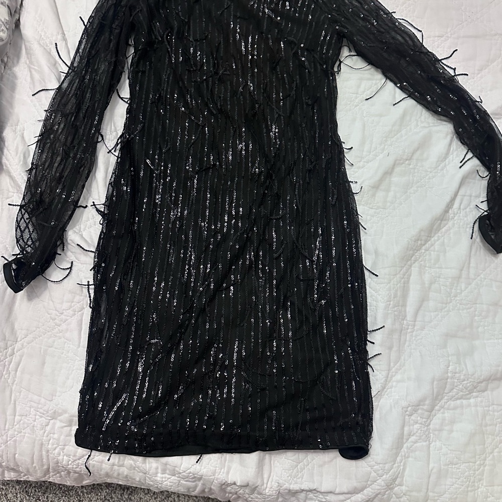 SHEIN Black Asymmetrical Bishop Sleeve Cocktail Dress